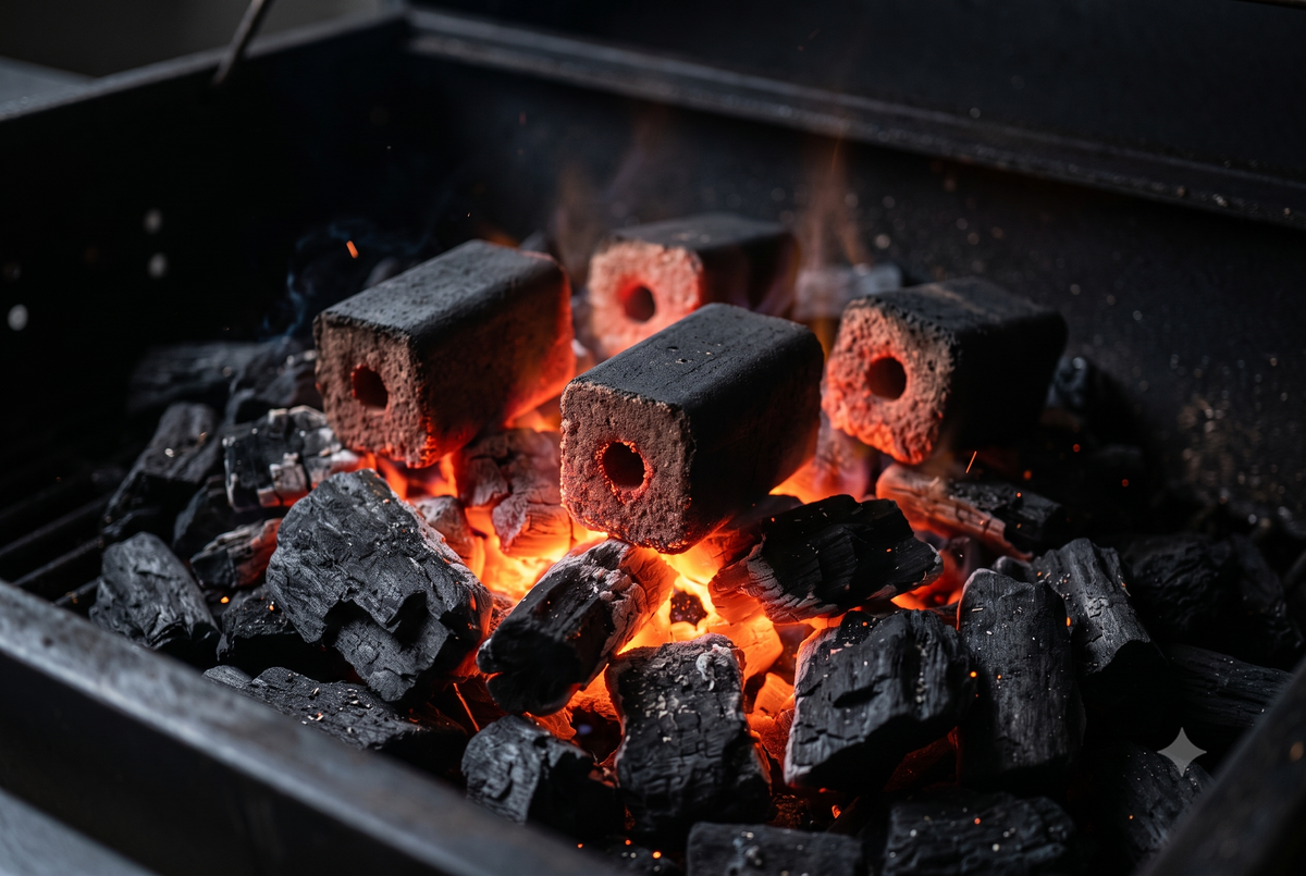 Carvão comum e Carvobox juntos na brasa